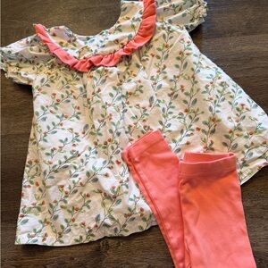 Stitchy Fish 5 Floral Ruffle Top & Coral Leggings Set